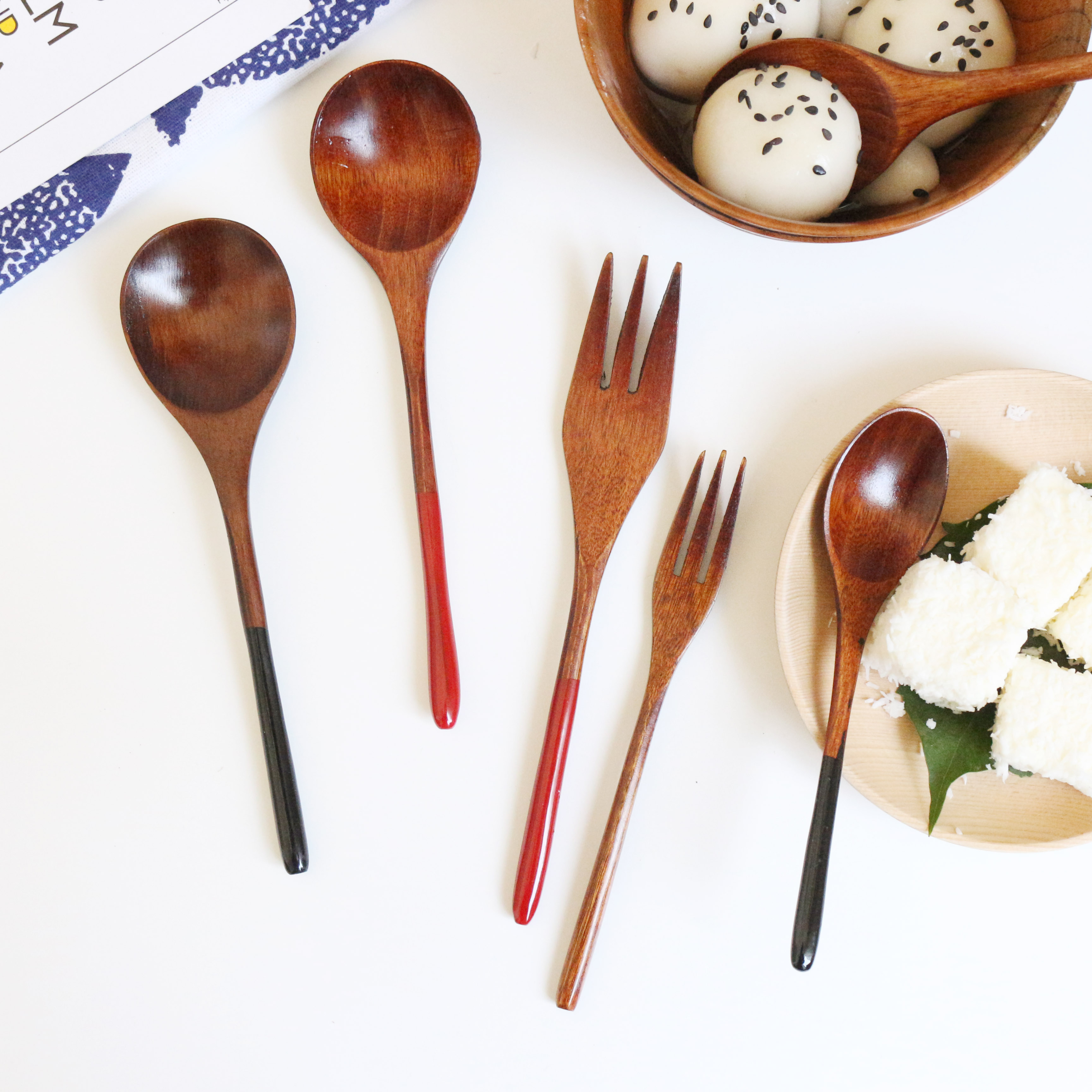 Woodworking Creative Day Style Wooden Spoon Couple Spoon Fork Suit Cutlery Handmade Long Handle Spoon Log Environmentally-friendly Spoon Soup Spoon