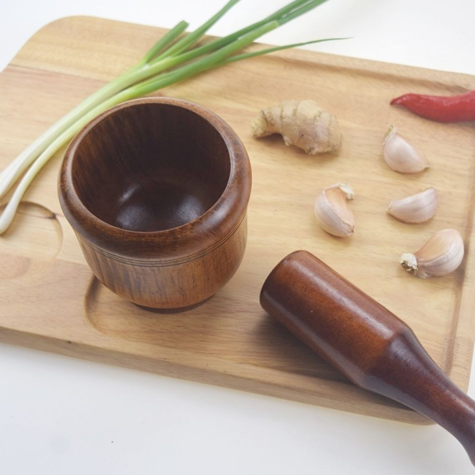 Home Kitchen Manual Mashing Garlic Mashing Machine Solid Wood Pressed Garlic Press natural spina wood Baby accompanied by mashed garlic mortar