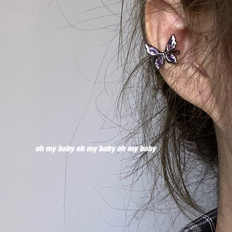 No earholes can also be worn with purple crystal butterflies black earbone clips without earholes sweet and dark black Chains