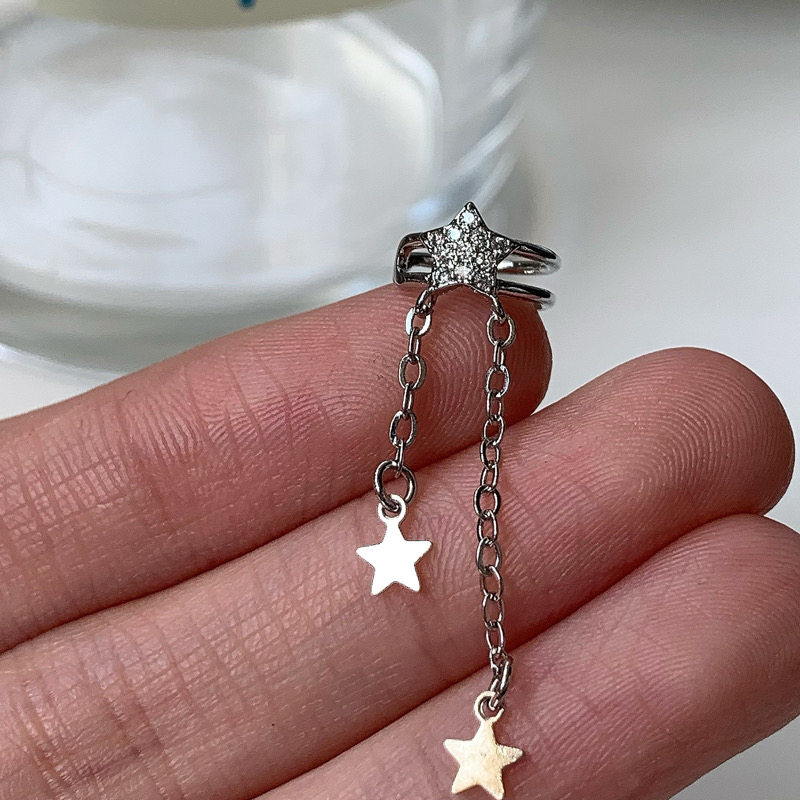 Star chain pendant diamond ear bone clip coil sparkling cute no ear hole can be worn all-match ins temperament