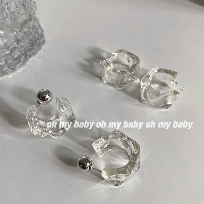 No earholes can also wear a transparent ice-feel hexagonal ear-pin-ear clip temperament with lukewarm and small crowdsourced