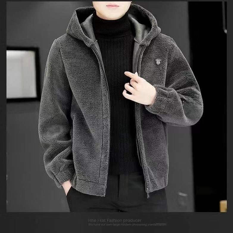 Winter Lamb Wool Casual Jacket for Men, Korean Style Trendy Brand, Loose Hooded Fleece-Lined Thickened Warm Fleece Zipper Jacket Winter Lamb Wool Casual Jacket for Men, Korean Style Trendy Brand, Loose Hooded Fleece-Lined Thickened Warm Fleece Zipper Jacket
