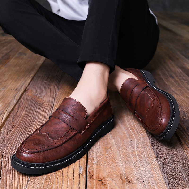 Spring business breathable leather shoes Men's work Deodorant One foot pedal Lefoe shoes Men's Inn Leisure shoes Han prints Lazy Shoes