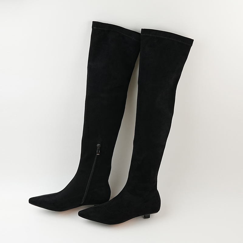 Minimalist French-Style Gentle Pointed-Toe Slim Boots for Women, Over-The-Knee Boots, Long Boots, Kitten Heel Slip-On Boots Minimalist French-Style Gentle Pointed-Toe Slim Boots for Women, Over-The-Knee Boots, Long Boots, Kitten Heel Slip-On Boots