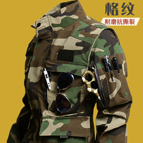 Outdoor camouflage suit mens work clothes wear-resistant work clothes functional mountaineering training clothes pure cotton military fans multi-bag spring and autumn clothes