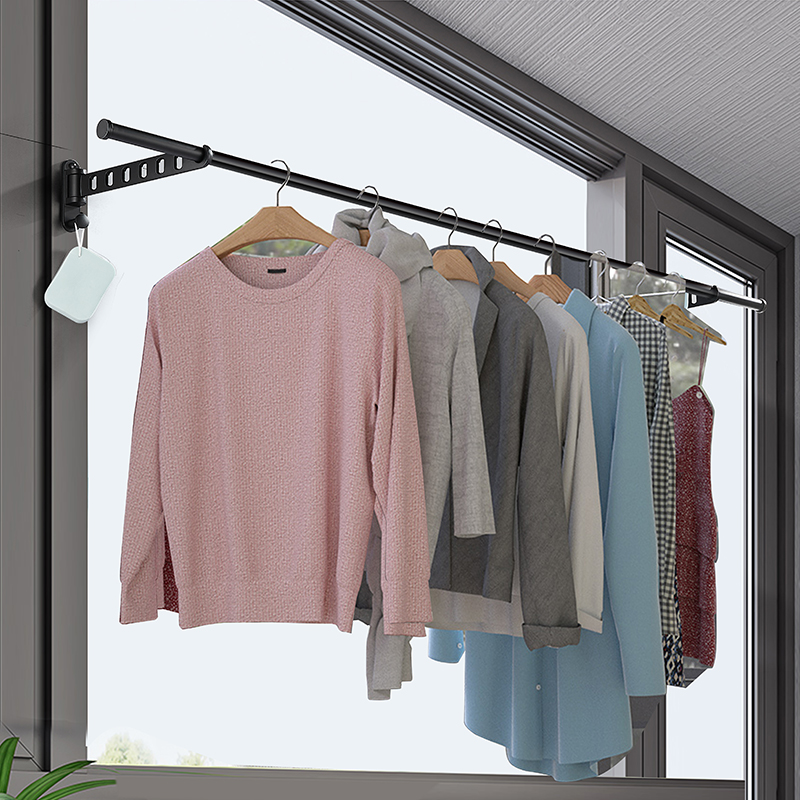 Folding drying rack wall mounted invisible balcony window space aluminum indoor household bay window hotel free punching wall