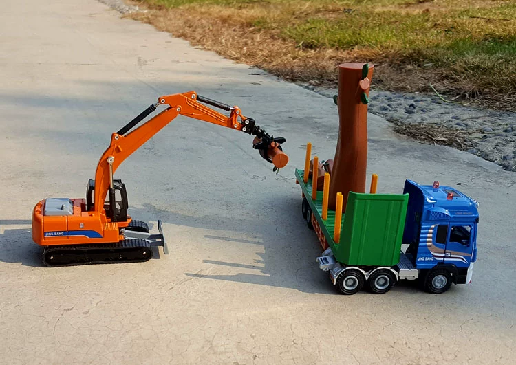 1:50 sơ mi rơ moóc phẳng rơ moóc hợp kim vận chuyển mô hình máy xúc đào máy đầm lăn bộ sưu tập đồ trang trí đồ chơi - Chế độ tĩnh