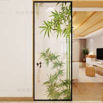 New Chinese Double Layer Art Clip Silk Clip Juan Glass Screen Partition Green Bamboo Steel into the family Xuanguan Living room Kitchen Bathroom