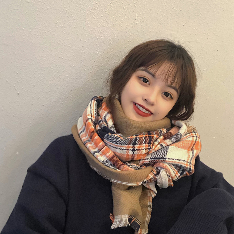 Plaid scarf female autumn and winter Korean student wind long scarf thick warm small fragrance color matching shawl winter all-match