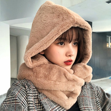 Головной убор 帽子女冬天韩版户外保暖加厚冬季骑车防风围巾一体毛绒可爱雷锋帽