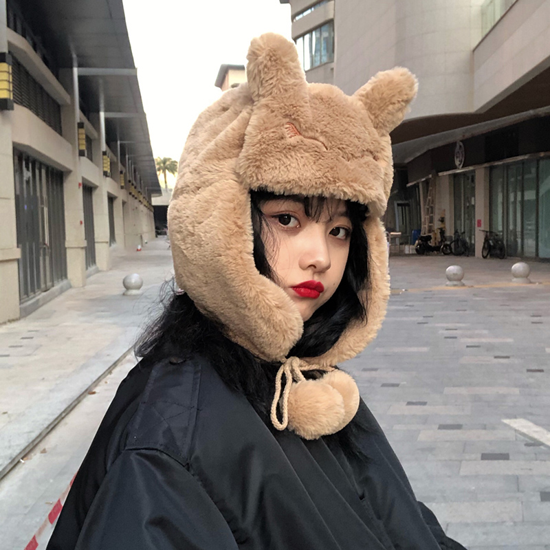 Hat women's Lei Feng hat men's winter Korean version of the ear cold hat winter cycling ear protection thickened windproof warm cute