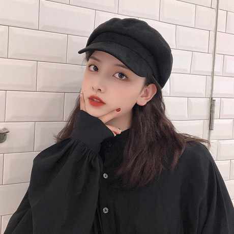 Berets Octagonal Hat Black Simple Style 