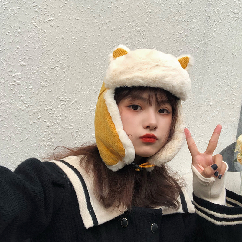 Cat ear Lei Feng cap woman Han version cute autumn and winter bike windproof hat winter baby anti-chill and warm cotton hat