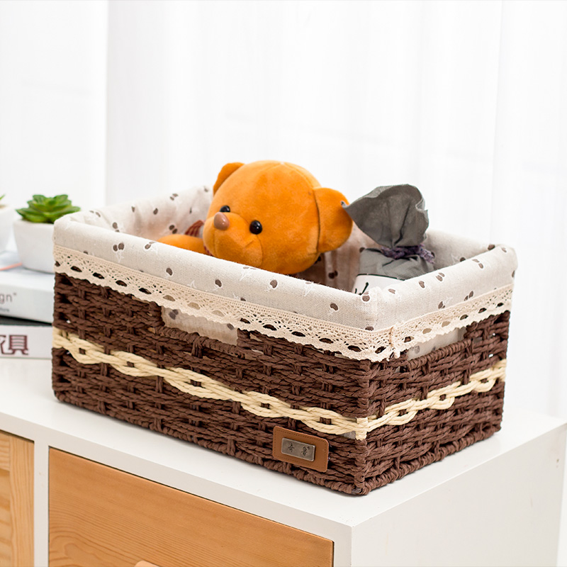 Grass fabric collects basket snack toy basket Drawer type bedroom bookcase clothes and clothes