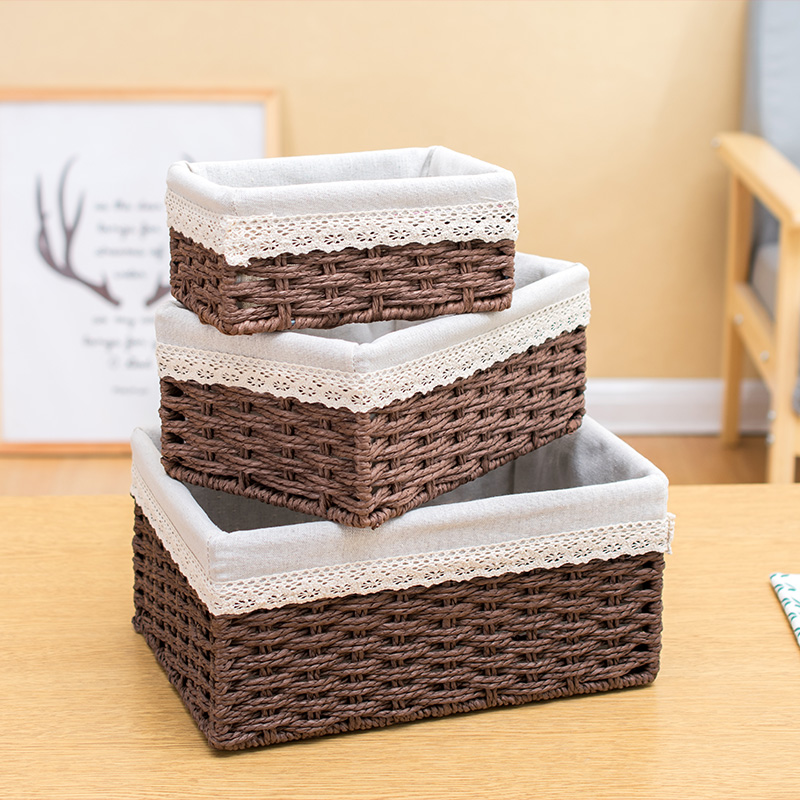 Grass-weaving basket weaving and tabletop snack collection box vine fabric finishing basket bedroom storage box