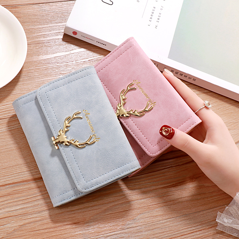 Women's Short Wallet 2023 New Model ins Fashionable Deer Head 70% off Multi-Card Slots Simple Folding Matte Long Wallet