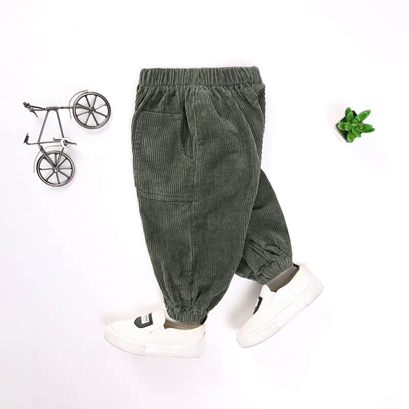Quần nhung kẻ bé xuân hè Hàn Quốc của bé trai mảnh 1-3-5 tuổi Quần trẻ em đèn lồng quần trẻ em hè giản dị quần nhung bé gái