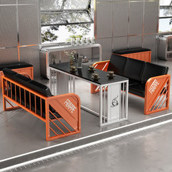 Industrial Style Bar Table and Chair Combination Clear Bar Barbecue Shop Western Restaurant Cafe Commercial Iron Dining Chair Card Seat Sofa