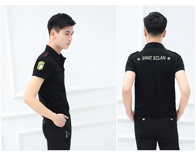 Mùa hè mới thủy thủ quần áo khiêu vũ nam thêu cờ áo khoác ve áo dài tay T-Shirt trang phục kích thước lớn casual quân xanh