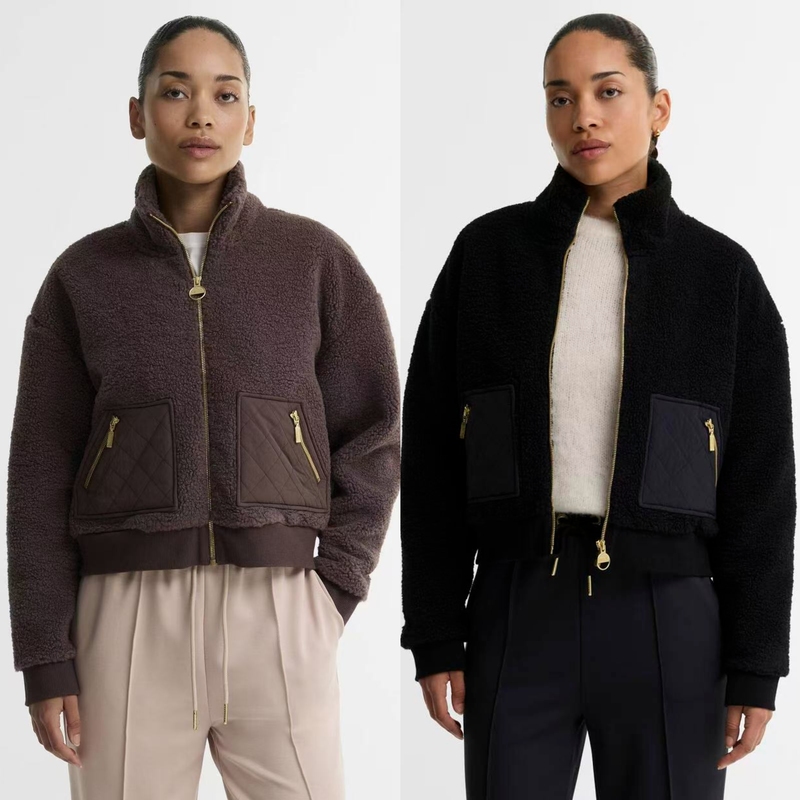 British Royal Women's Winter Vintage Quilted Patchwork Pocket Zipper Stand Collar Sherpa Fur Short Coat British Royal Women's Winter Vintage Quilted Patchwork Pocket Zipper Stand Collar Sherpa Fur Short Coat