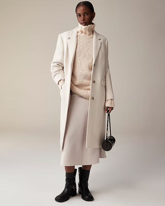 24 Autumn and Winter American Jcr Women's Old Money Style Work Clothing Simple Italian Melton Wool Nylon Coat Black and White