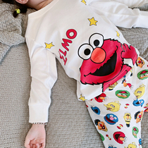 2019 spring and autumn childrens underwear autumn clothes suit baby pure cotton girls Sesame Street long-sleeved home clothes pajamas tide