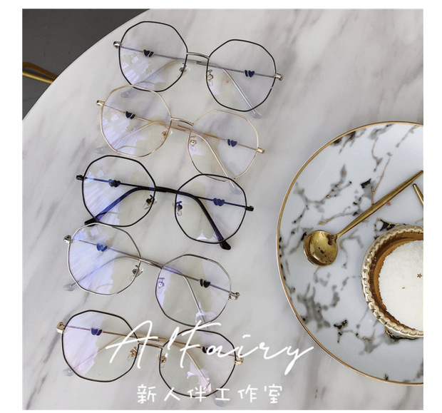 Kính nữ phiên bản Hàn Quốc của thủy triều retro phong cách Harajuku mạng lưới đa giác ulzzang đỏ phần khung cận thị chuỗi phẳng gương tròng kính siêu mỏng 1.76