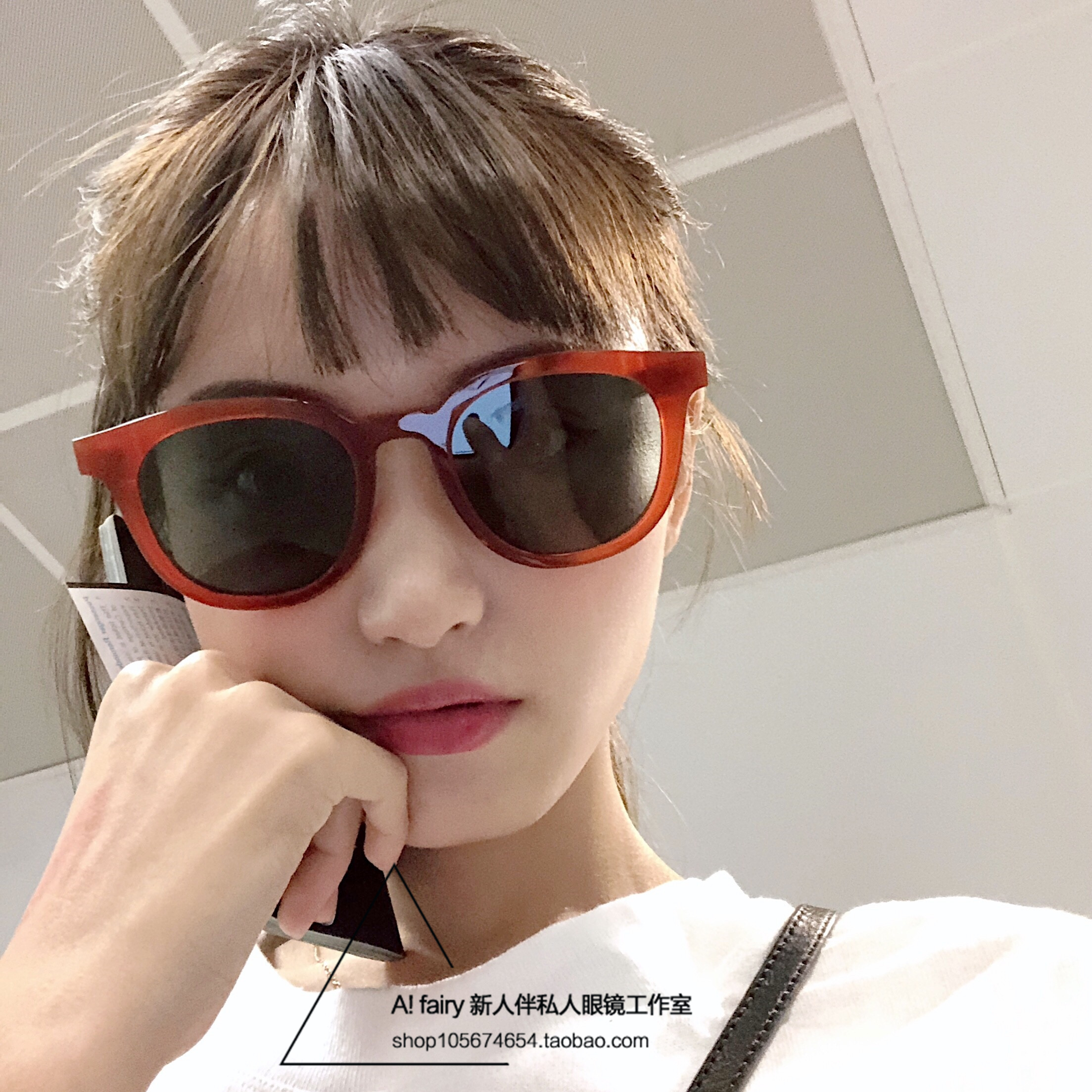 2021 Han Edition Red Aqinlin small house with sunglasses female round face tide sunglasses retro - red frame