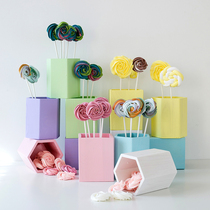  Macaron color cute wooden pen holder pink lollipop bucket color storage bucket desktop storage decoration