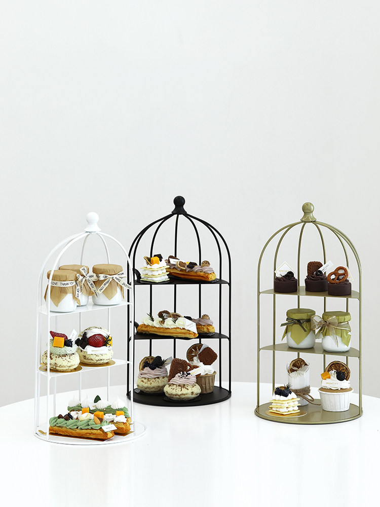 Dessert table Bird cage cake rack White Wrought iron dessert rack European wedding cold food rack Creative tea break dessert rack