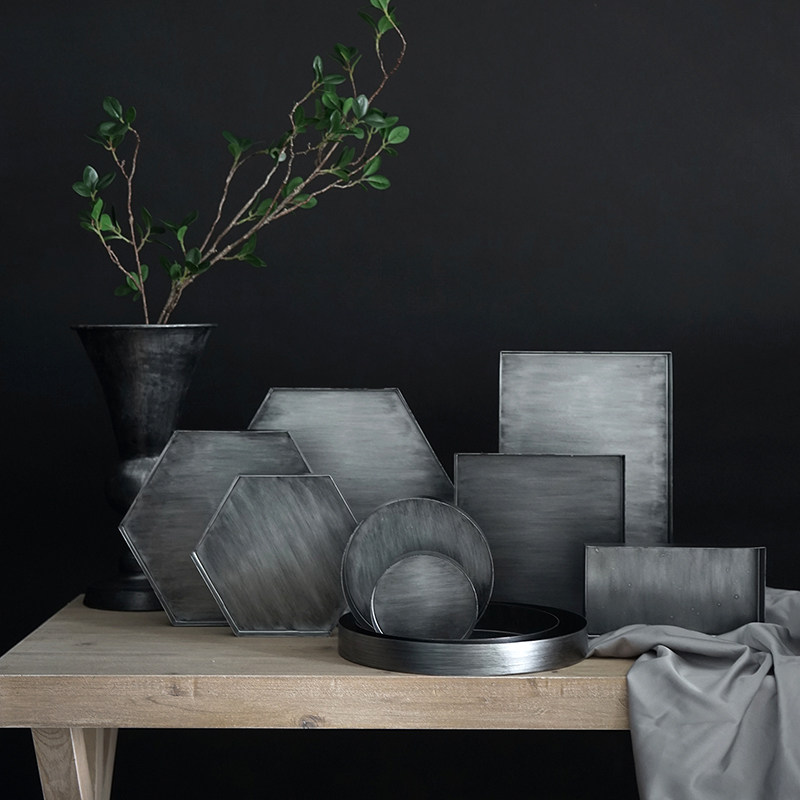 Nordic style rectangular combination of pallets geometrical fruit disc retro silver dot disk