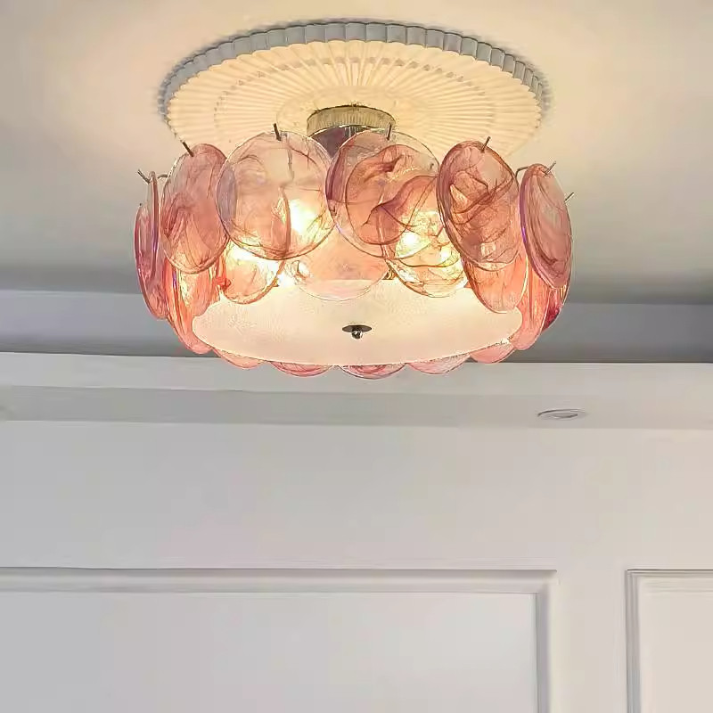 Cream-Style French Shell Ceiling Lamp, Full Spectrum, Anti-Blue Light, Trendy Girly Pink Master Bedroom Pendant Light