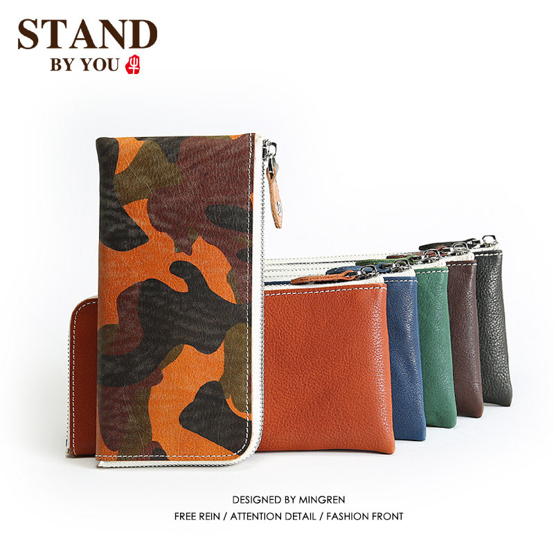 Handmade wallet men's leather long version First layer cowhide zipper wallet Ultra-thin youth casual retro wallet