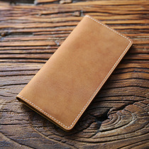 Retro mens real leather long purse head layer cow leather ultra thin mad muppie money clip minimalist around leather clip mens bag boomer youth