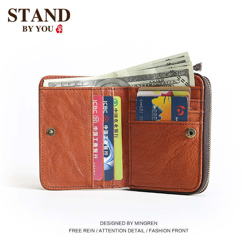 Original retro men's short leather vertical leather wallet men's coin purse soft leather card bag men's wallet youth