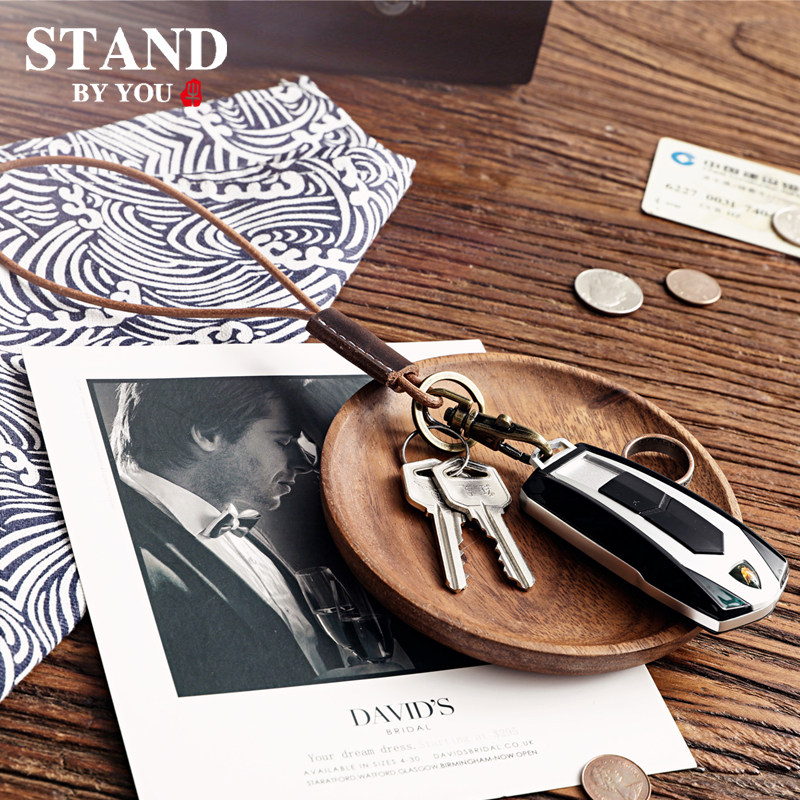 Leather car keykkun male pad female creative retro key hanging rope head layer cow pie motorcycle lock chain
