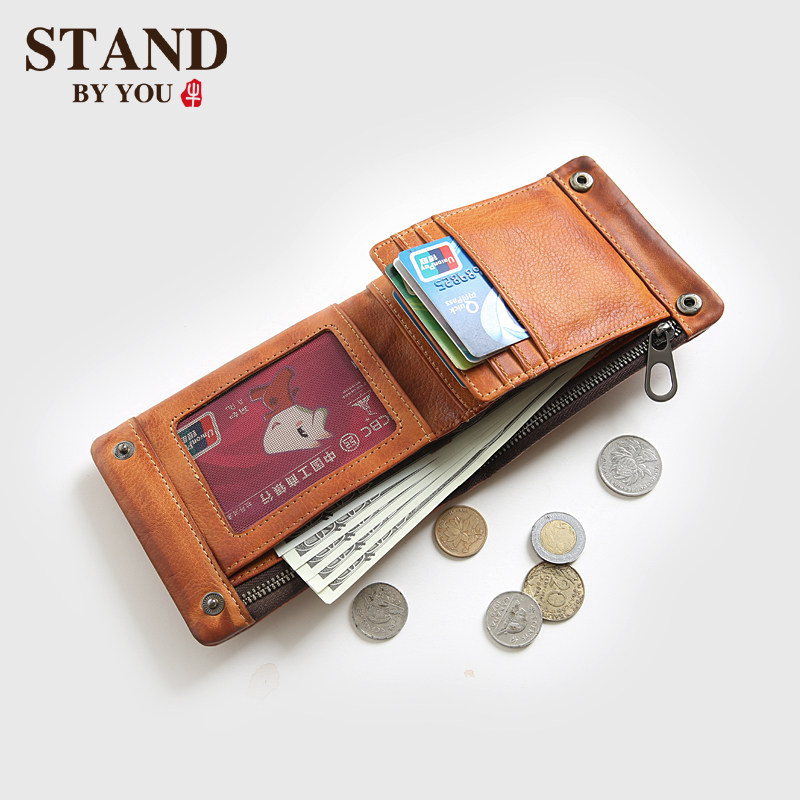 Original Homemade Men Genuine Leather Short Collet Layer Cow Leather Cross Section Tide Money Clip Mad Mappie Retro Lady Leather Wallet