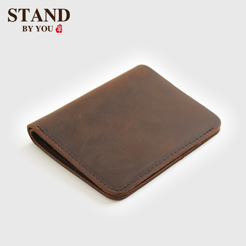 Retro Crazy Mapleather Artisanal Men's Small Wallet Ultra Slim Head Layer Bull Leather Money Clip Genuine Leather Student Leather Wallet Minimalist Short