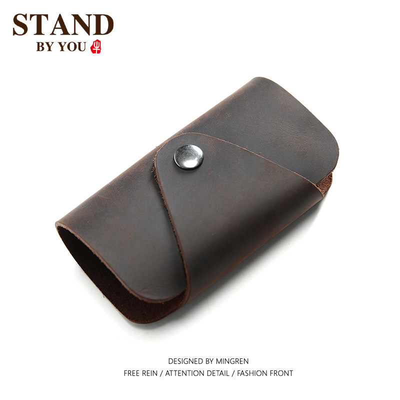 Retro genuine cowhide key bag men's crazy horse leather key chain personality women's simple mini home storage key bag