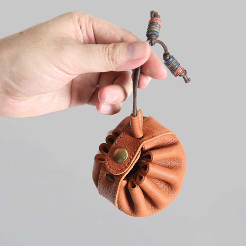 Handmade leather coin purse First layer cowhide drawstring wallet Leather short portable solid color multifunctional coin bag