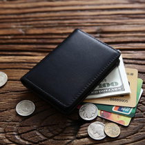Japan-ROK minimalist shorts for mens leisure Little money Baotou Layer Bull Leather Name Sheet Clip Portable Genuine Leather Credential Bag