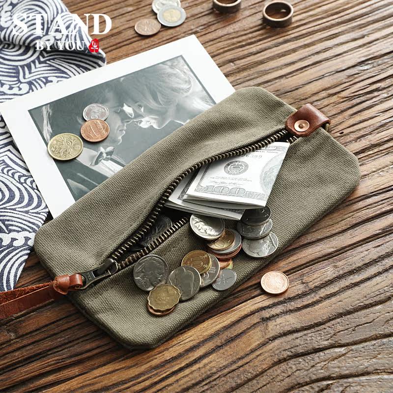Homemade Artisanal Retro Canvas Outdoor Containing Bag Men's Bag Casual Multifunction Long Version Wallet Zero Money Cashier Bag