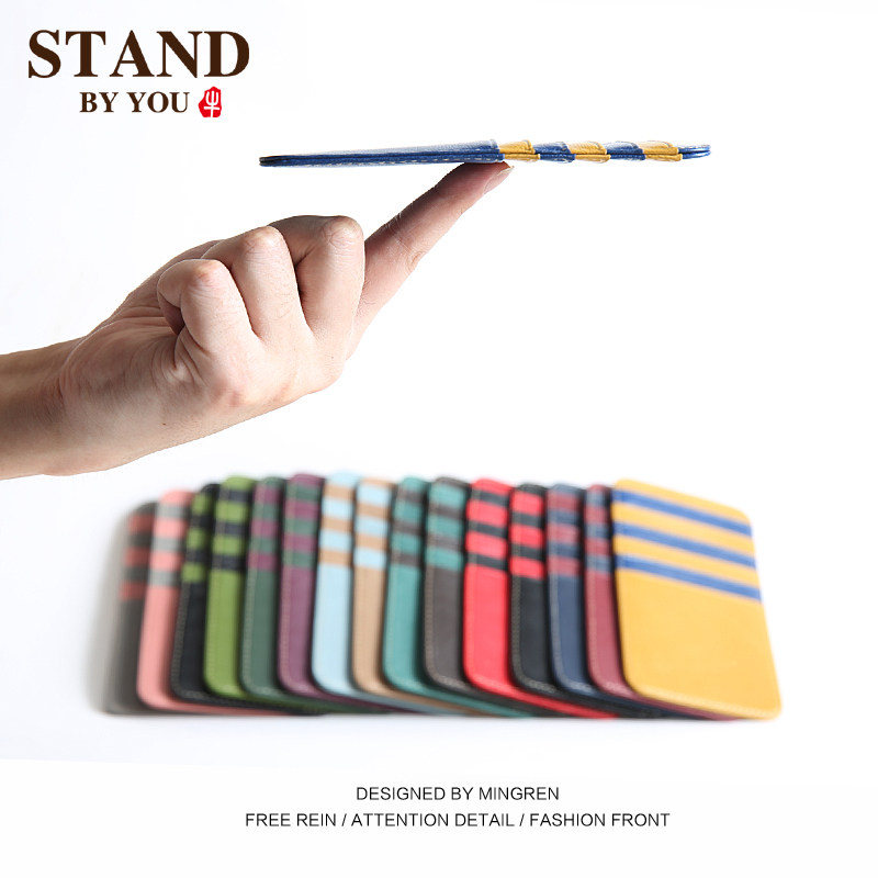 Head sheepskin new ultra-thin card bag women's leather card clip men's multi-card card bag pull small wallet