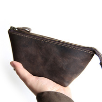 Crazy Horse Head Layer Cow Leather Hand Grab Bag Woman New Genuine Leather Zipper Long ZERO WALLET RETRO HAND BAG PURE LEATHER CONTAINING BAG