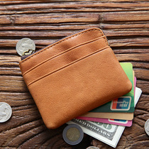Mens handmade cowhide mini coin wallet leather zipper coin bag short female wallet bank card engraving