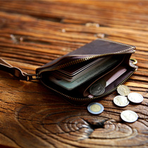 Handmade Retro Head Layer Cow Leather Mad Muppie Man Wallet Genuine Leather Short zipper Money clip Vertical With Drivers License Wallet