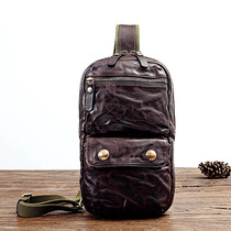 Plant Tanning Head Layer Cow Leather Chest Bag Genuine Leather Men Bag Casual Single Shoulder Inclined Satchel Large Capacity Trend Retro Small Backpack 1