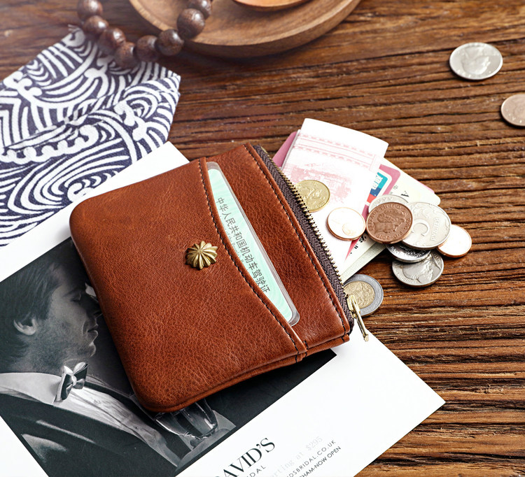 Handmade Men's Short Purse Genuine Leather Laced Driver's License Card With Tannins Niu Leather Zero Wallet Retro Leather Wallet