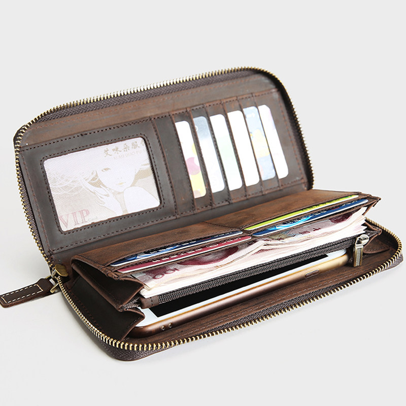 Retro Men Genuine Leather Wallet Long Version Leather Clip Bull Leather Bracelet Money Clip Crazy Mapleather Handbag Casual Male Bag Tide Youth