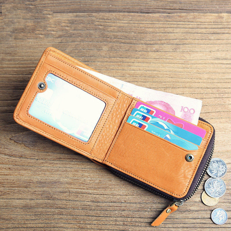 Retro men's leather short clip layer cowhide casual buckle wallet student horizontal wallet small coin purse